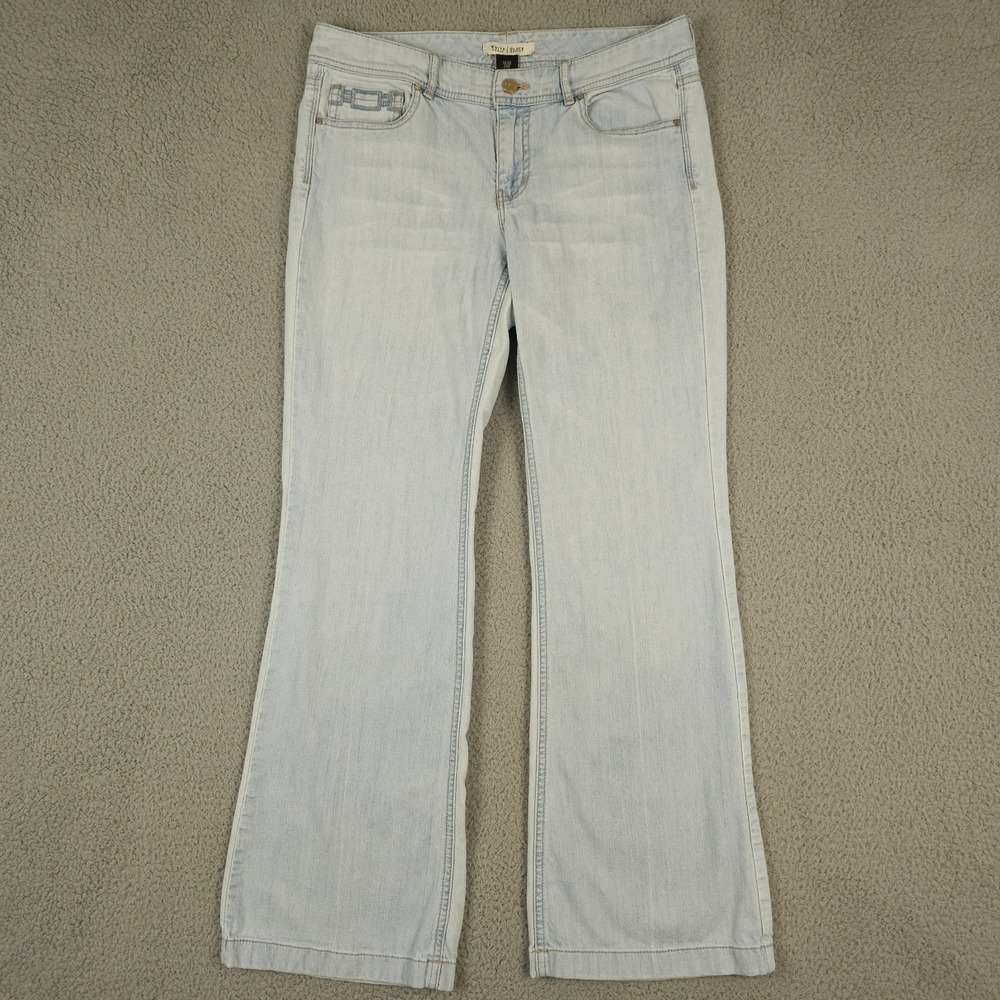 White House Black Market Jeans Women 10 Noir Blue Flare Leg Low Rise Embroidered